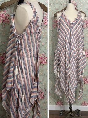 EUC Surf Gypsy tassel sides tunic top dress coverup tassels India multi small-XL